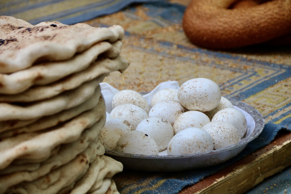 white eggs on gray tray