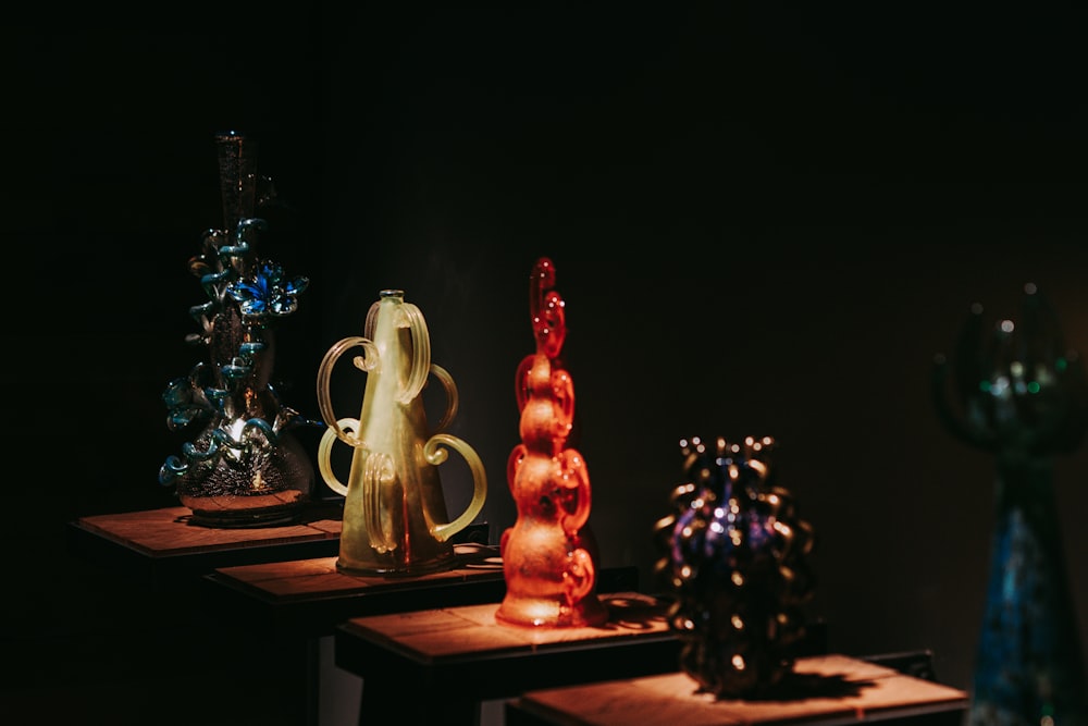 red glass water bong on brown wooden table