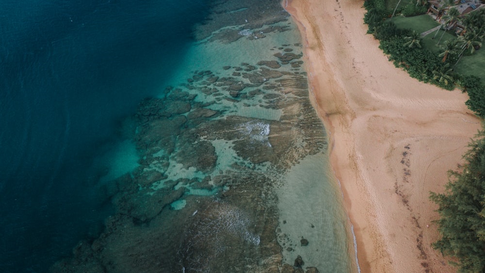 Vue aérienne de la plage de sable brun