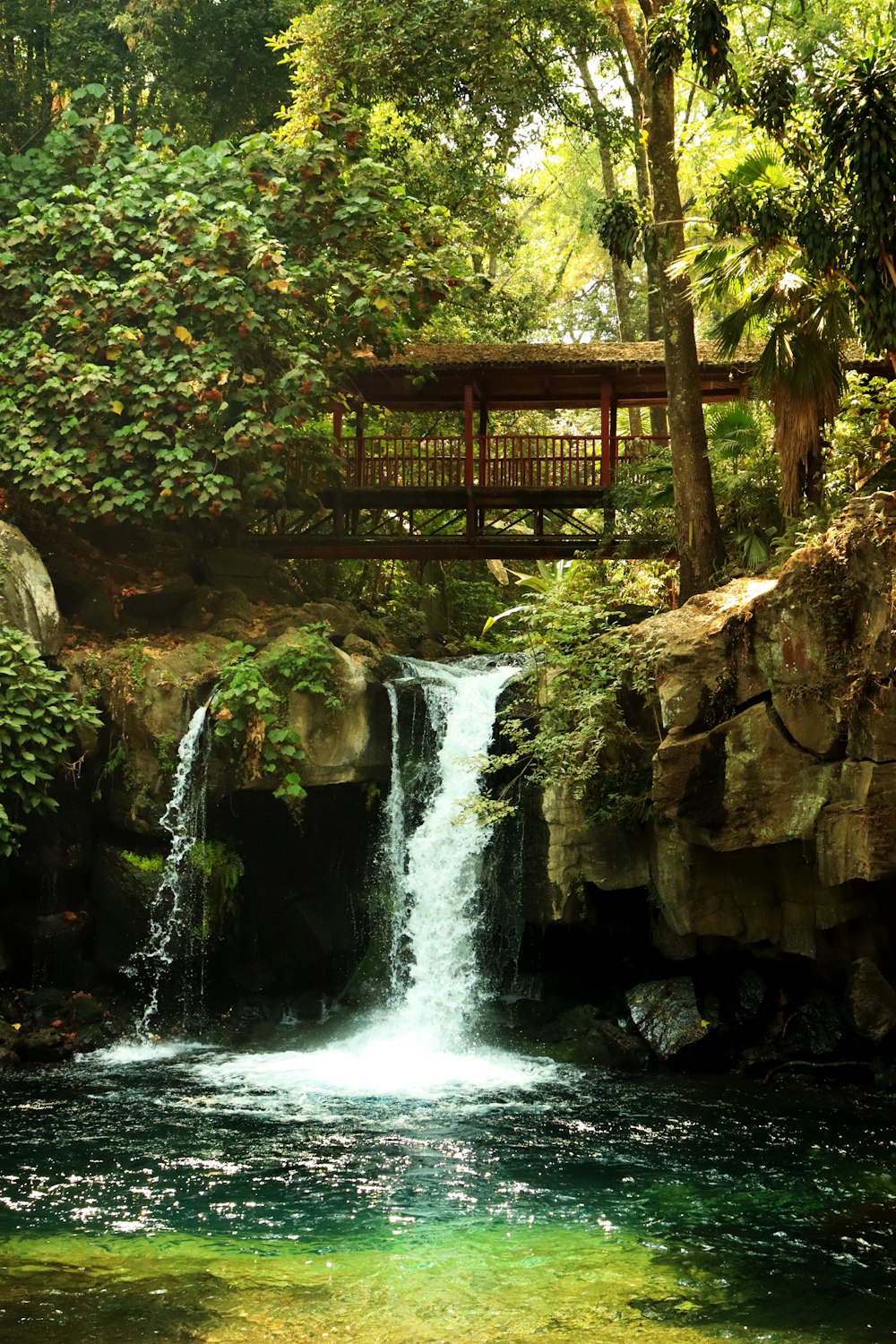 brown wooden bridge over river