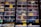 A display of various sunglasses neatly arranged in rows. Each pair reflects a vibrant outdoor scene, likely with trees and a bright sky. The sunglasses vary in shape, size, and lens color, and some have price tags attached.