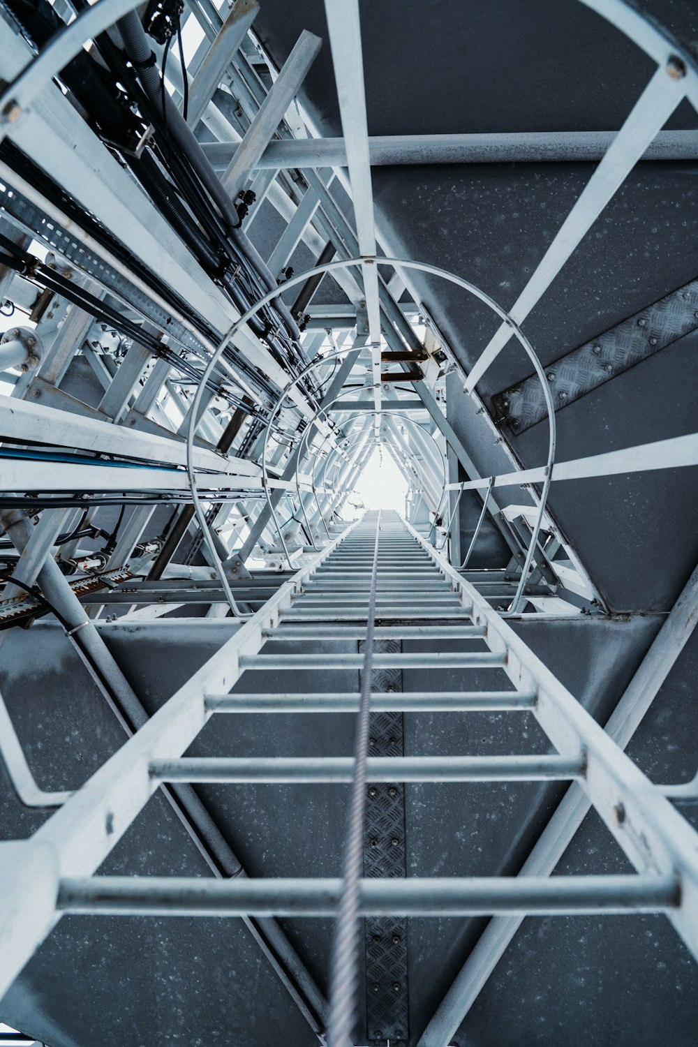 white metal staircase in a building