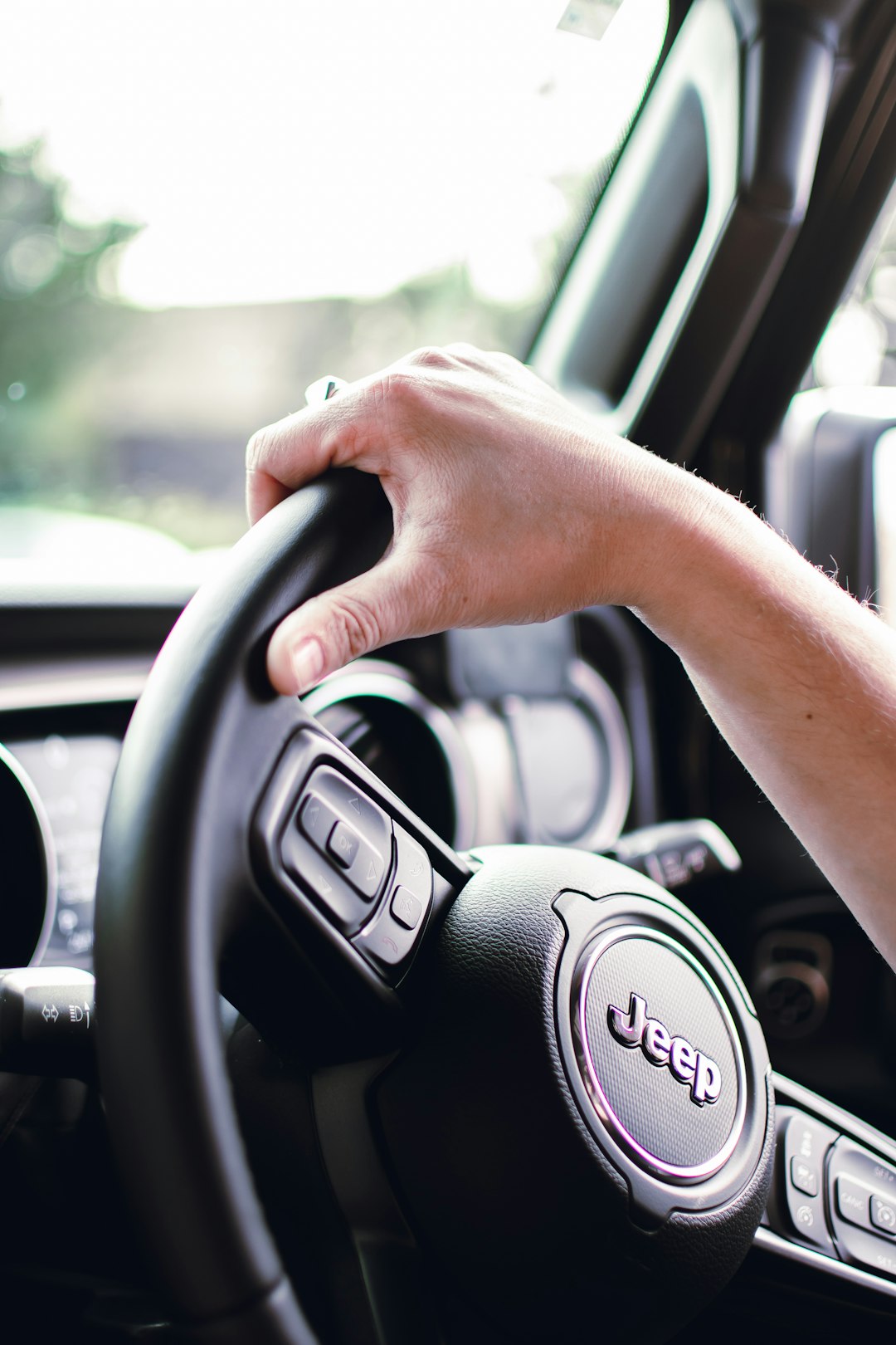 person holding black ford steering wheel