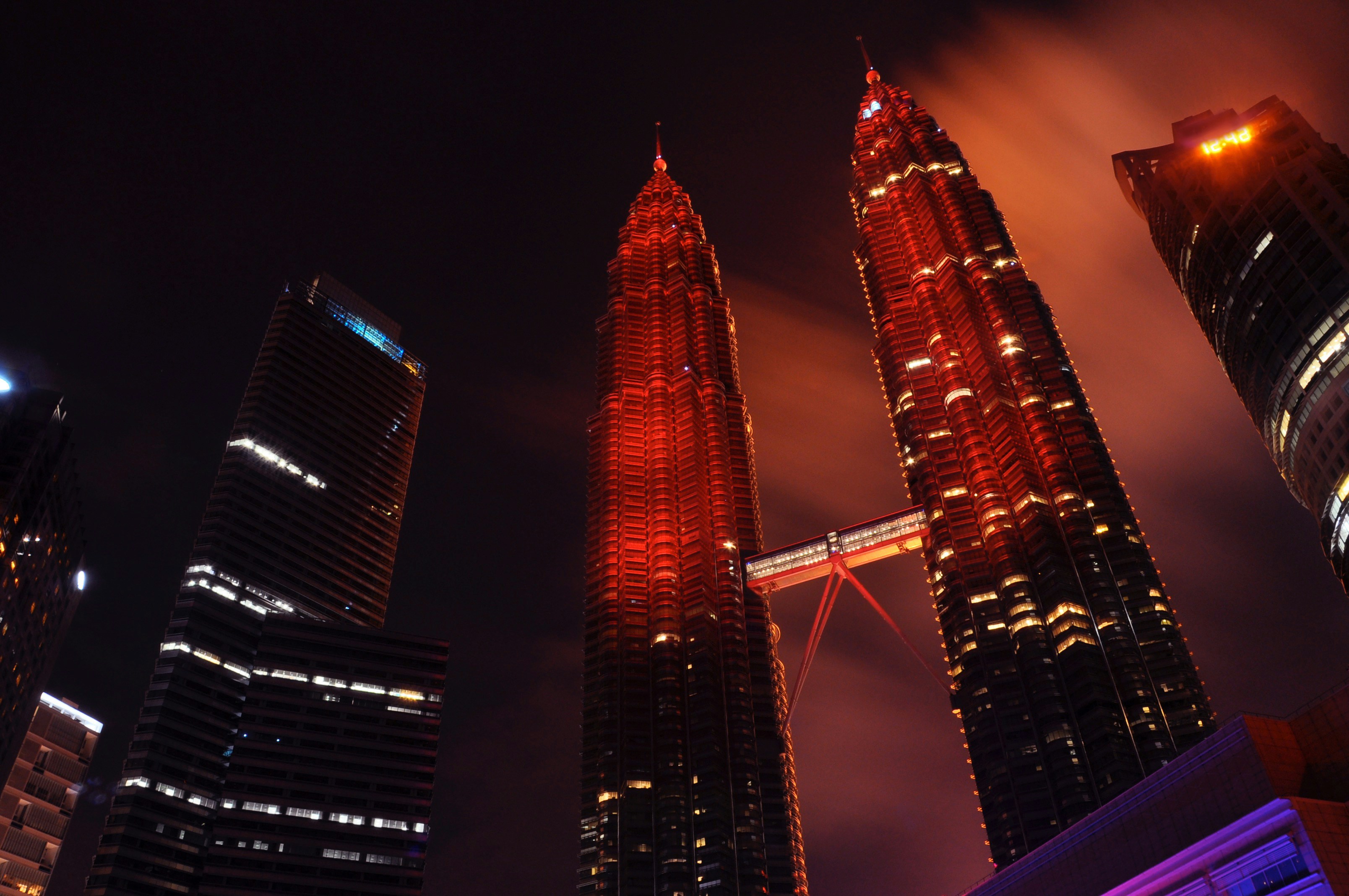 high rise buildings during night time