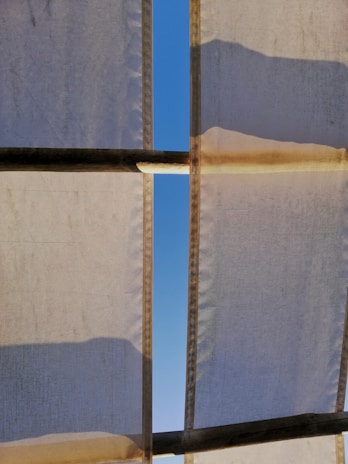 Finished canvas shades gracefully framing a modern storefront on a clear day.