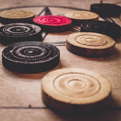 black and brown round coins