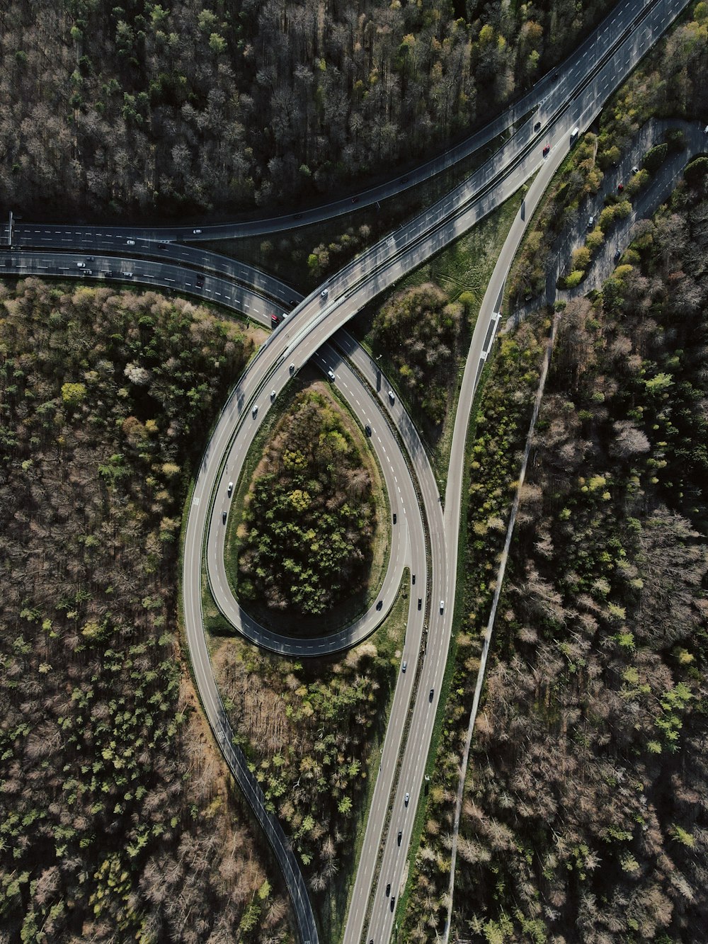 Vista aérea de la carretera rodeada de árboles