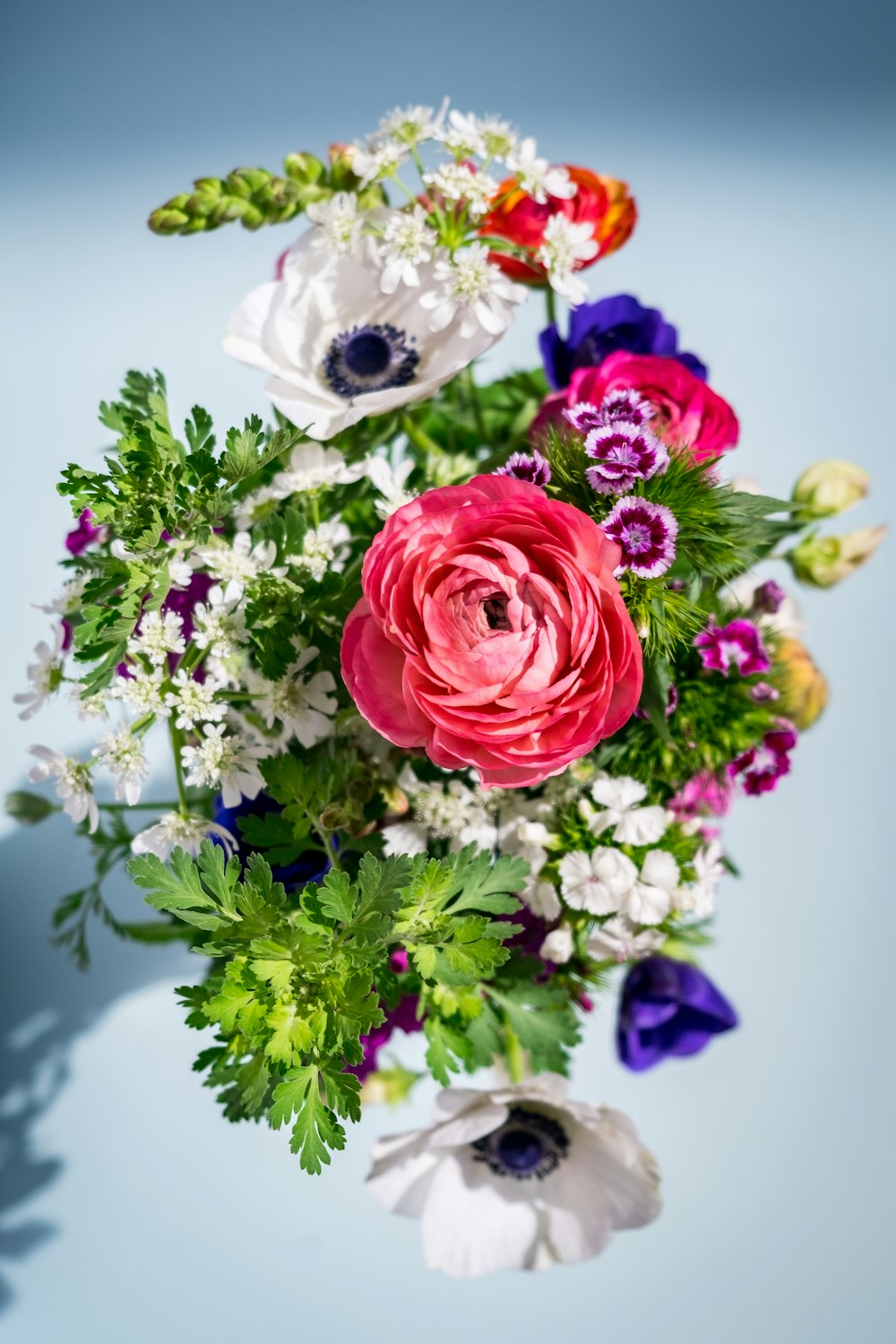 pink rose and white babys breath flowers bouquet