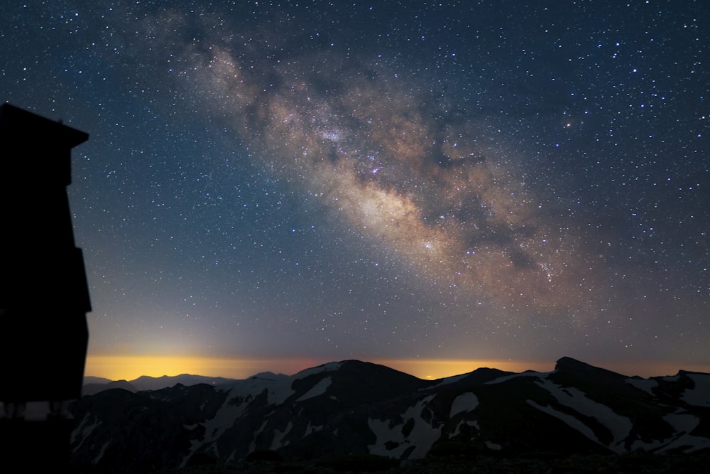 星空の下の山々のシルエット