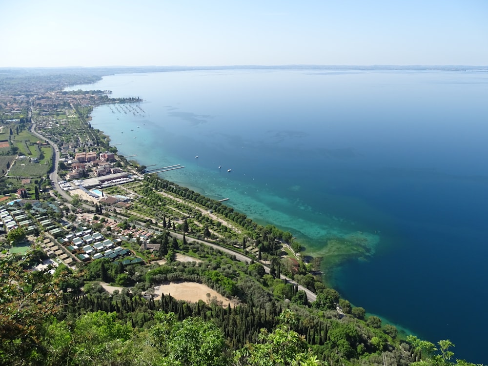 aerial view of city buildings near body of water during daytime