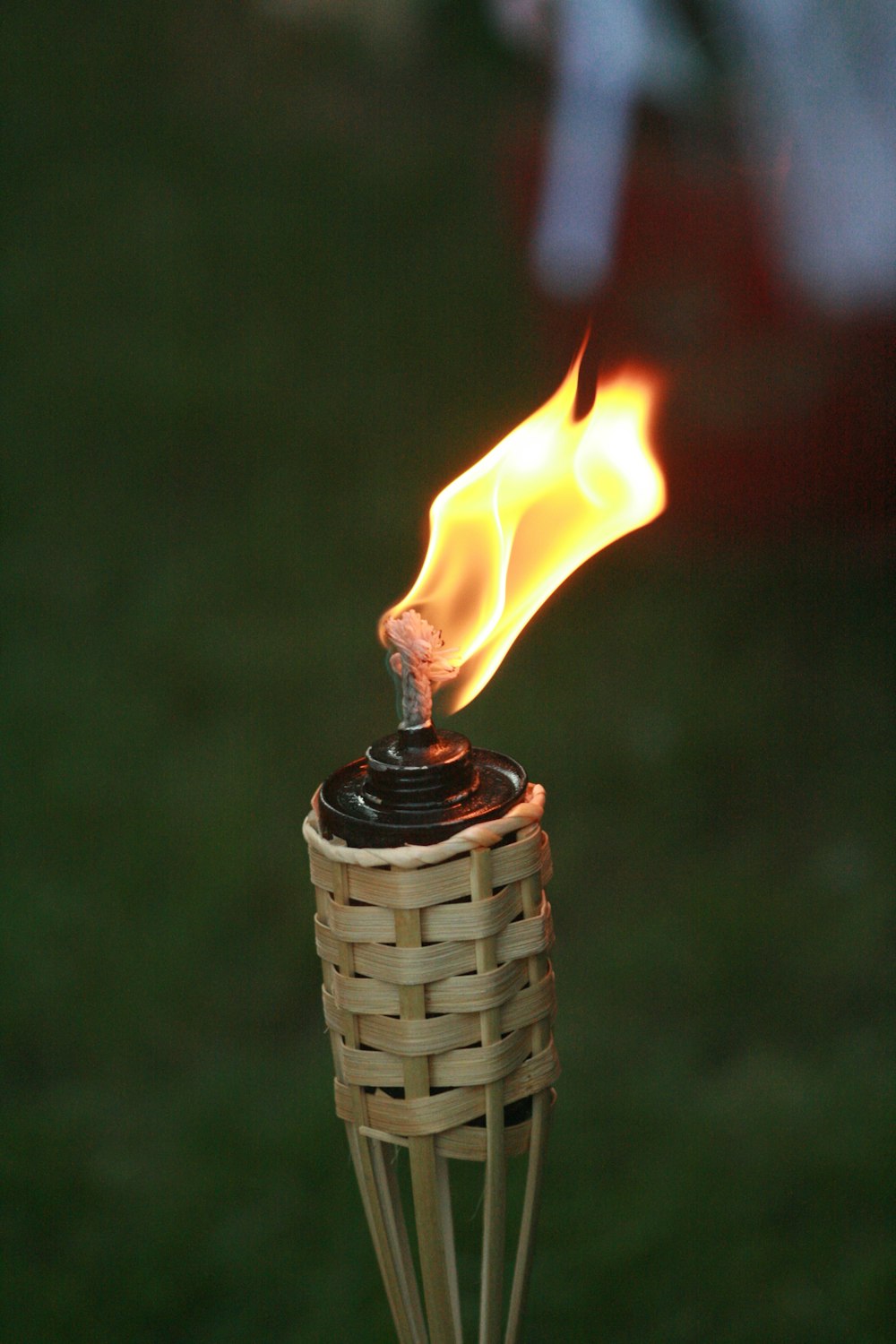 fire in brown wicker basket