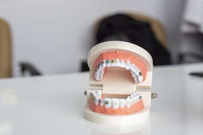A professional dental clinic environment showing a patient consulting with an orthodontist.