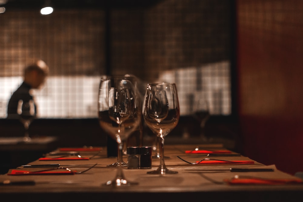 clear wine glasses on table