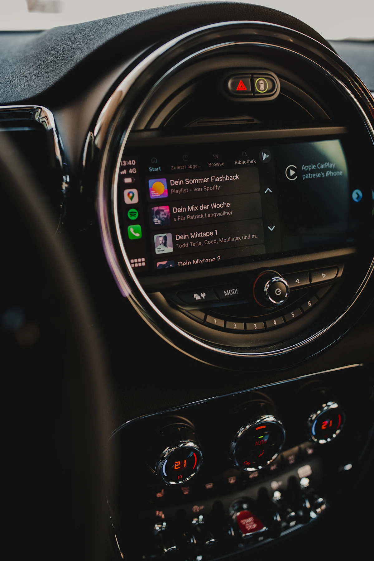 Apple CarPlay connected and running on a car infotainment display