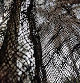 Fine cutwork design on lightweight mesh fabric, highlighting craftsmanship.