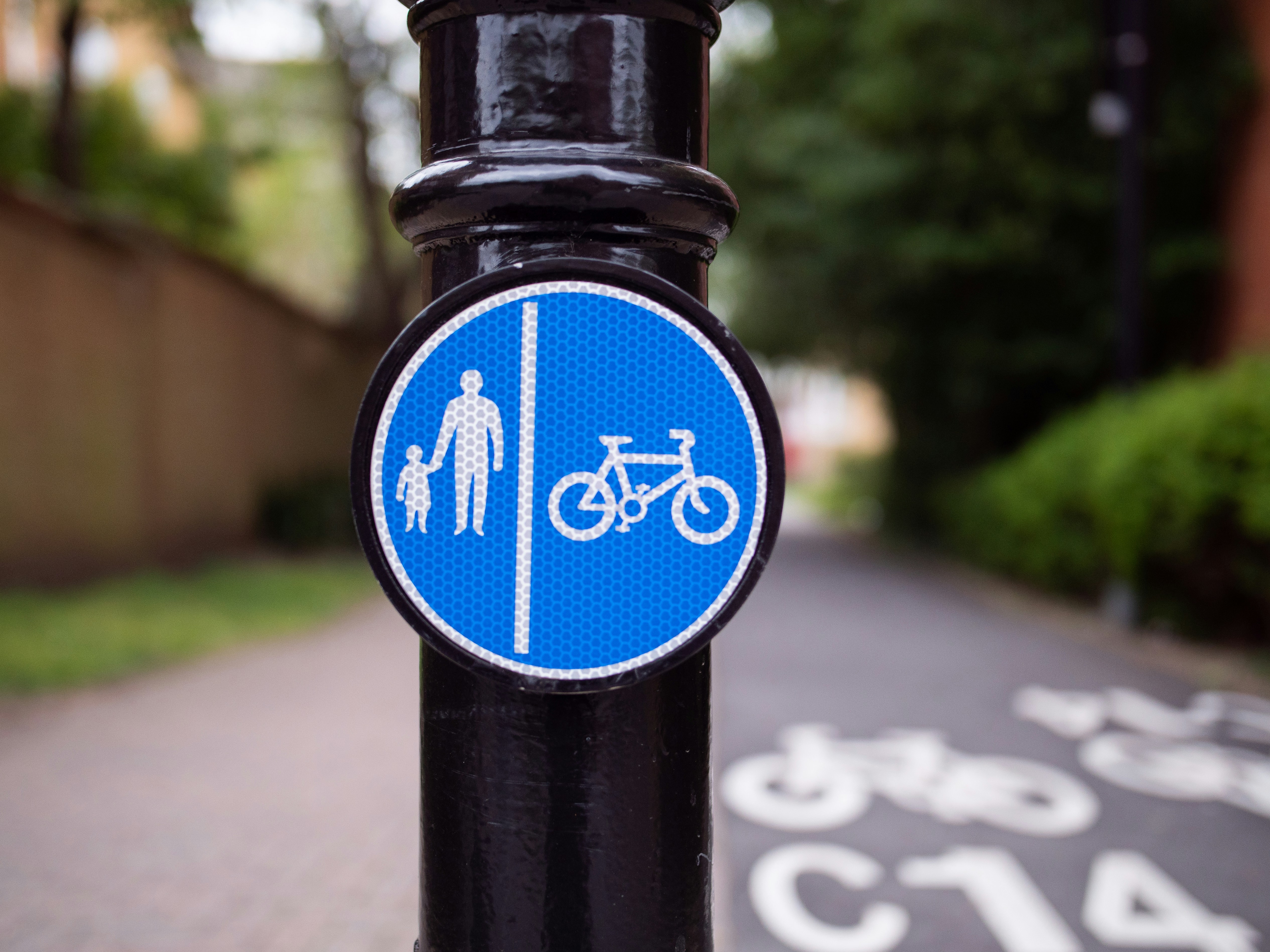 blue and black bicycle lane