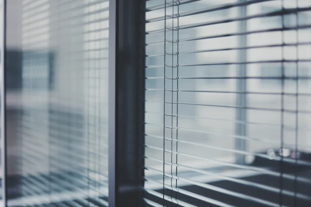Integrated Blind Glazing — commercial glass partition interior design