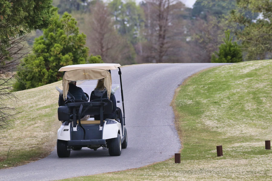 White golf cart on the road