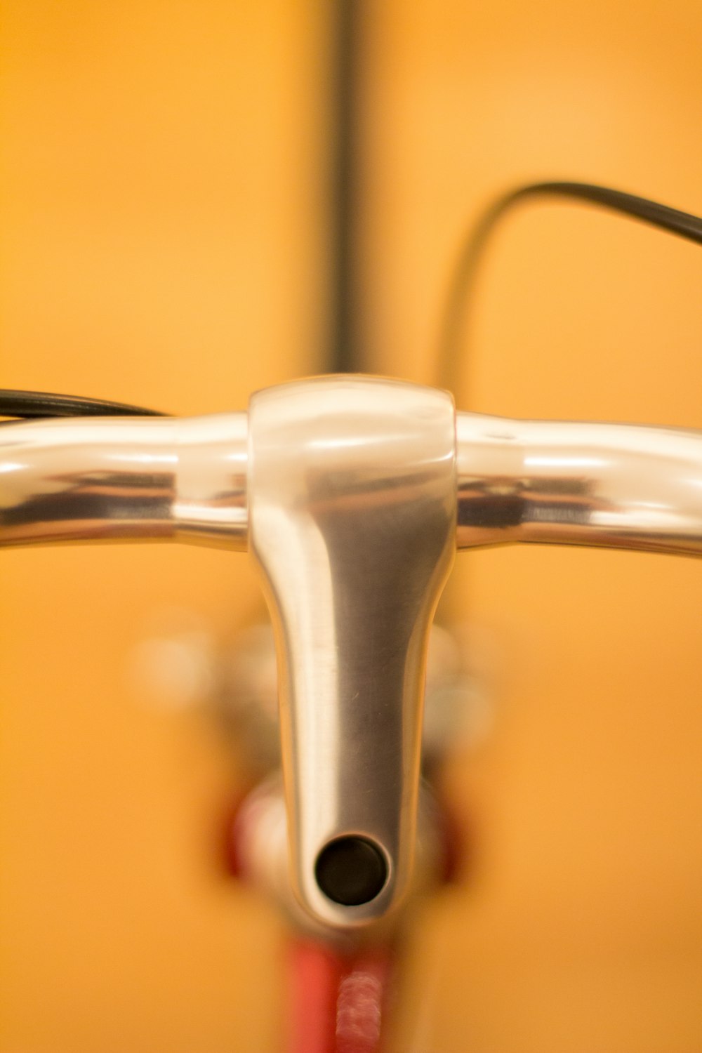 silver steel handle bar in tilt shift lens