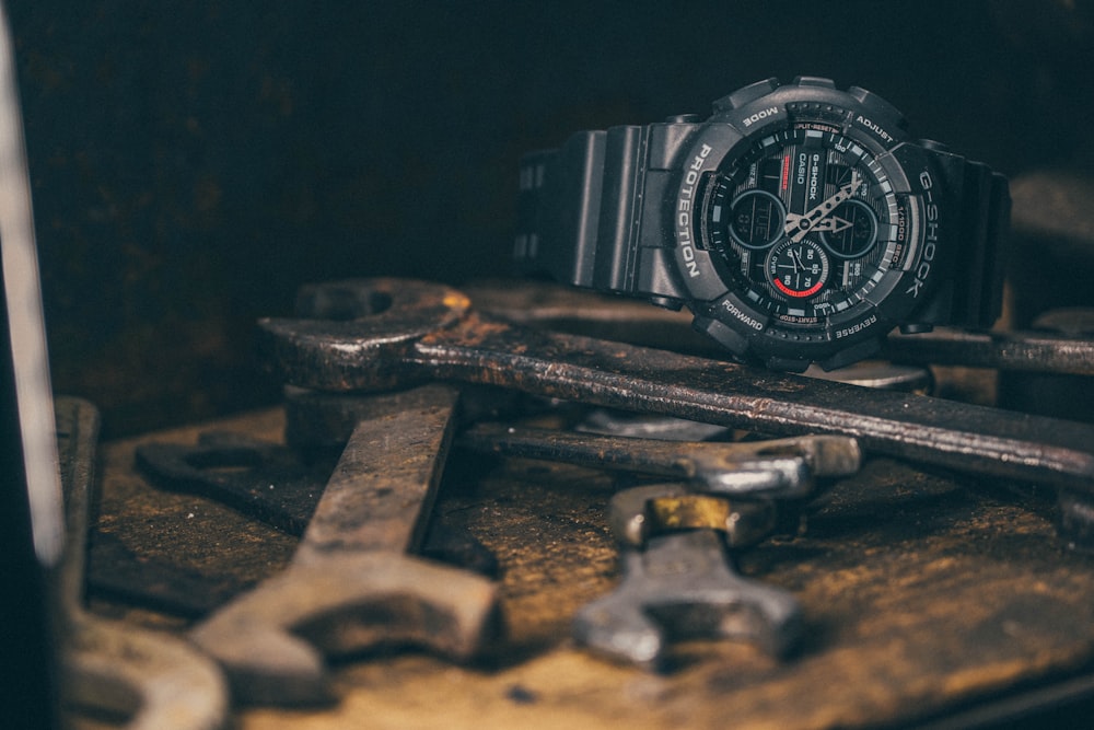 black and silver chronograph watch