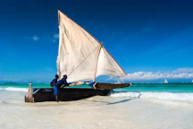 man in black shirt sitting on white and brown sail boat on sea shore during daytime
