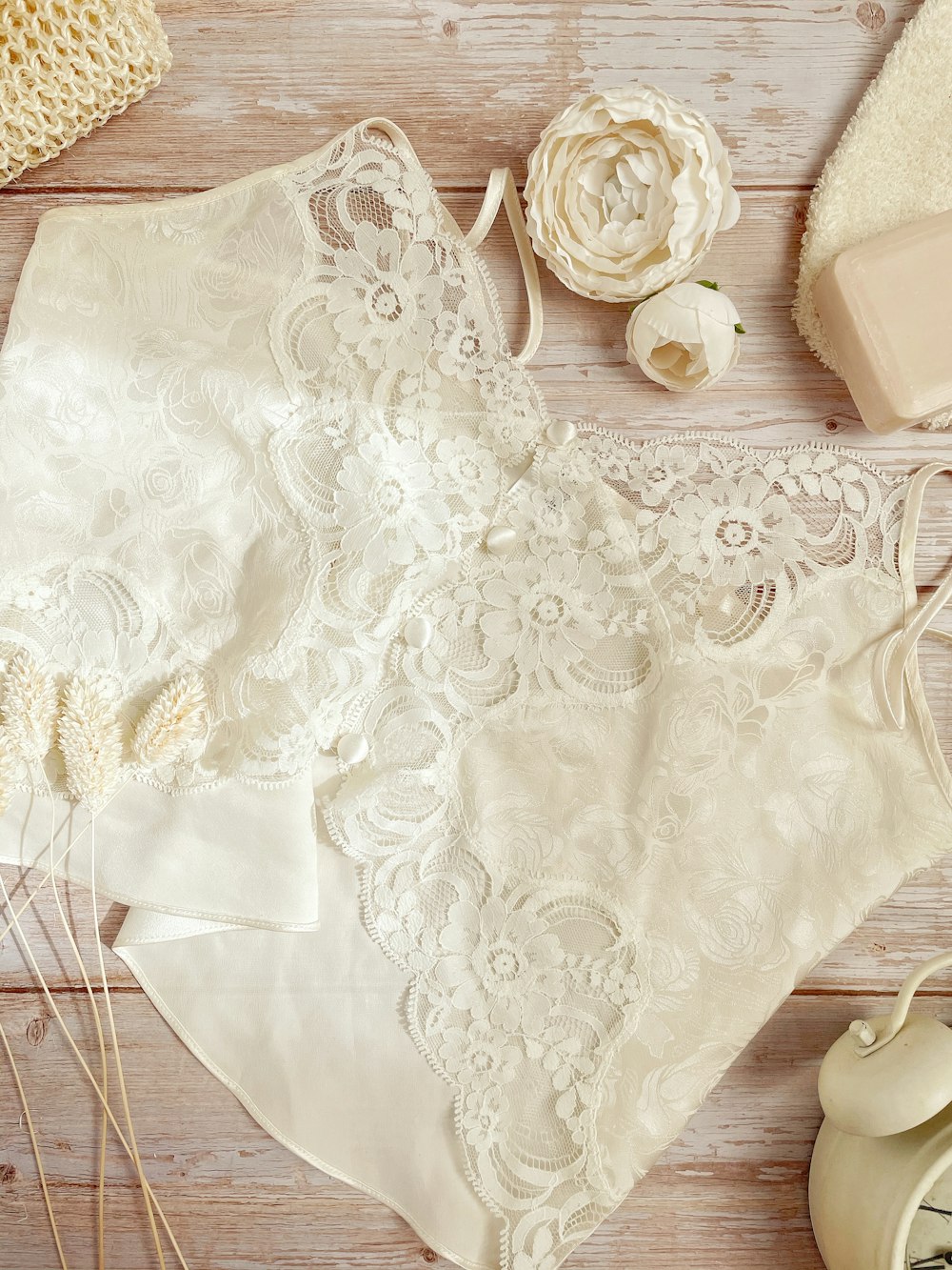 white floral table cloth on table