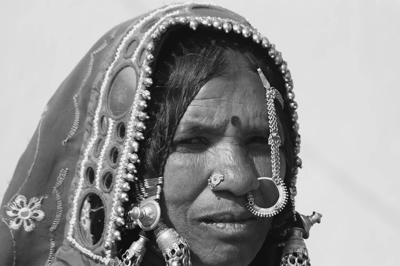 grayscale portrait of a woman wearing a hijab