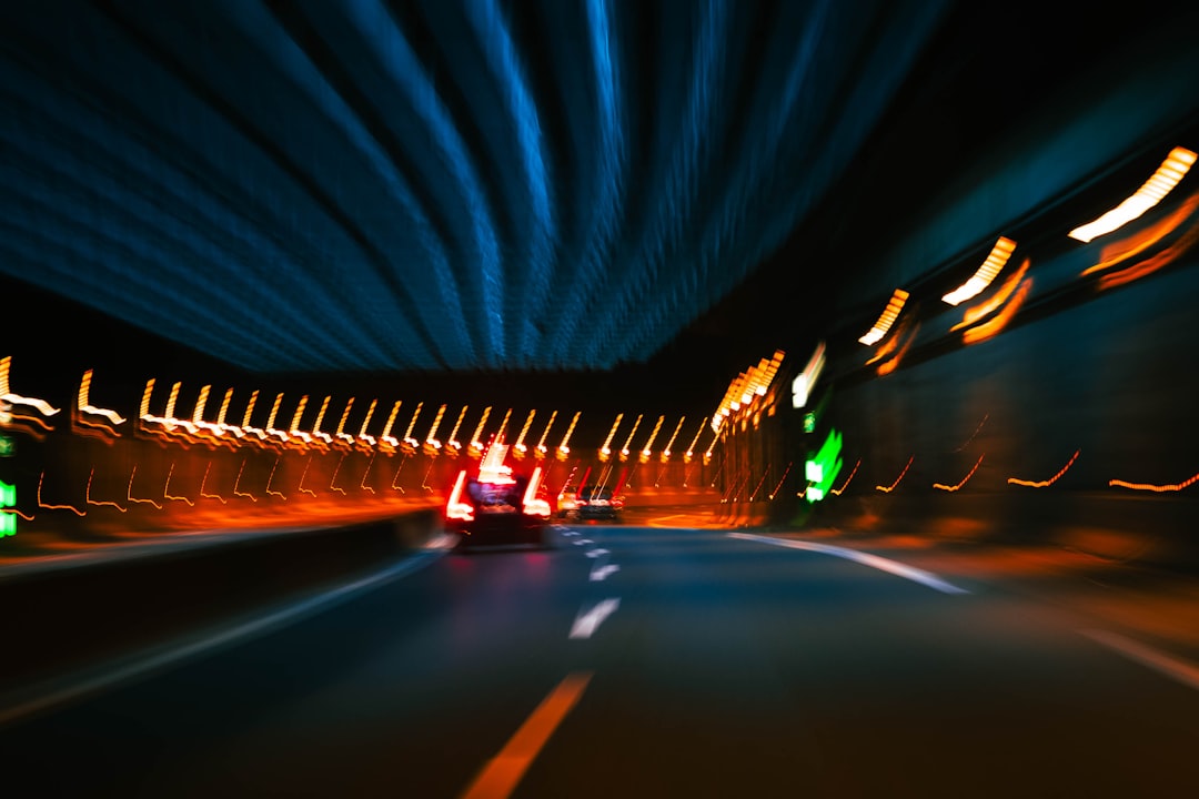 blue lights on a blue tunnel