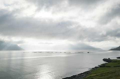 a modern scottish sea farm in calm weather