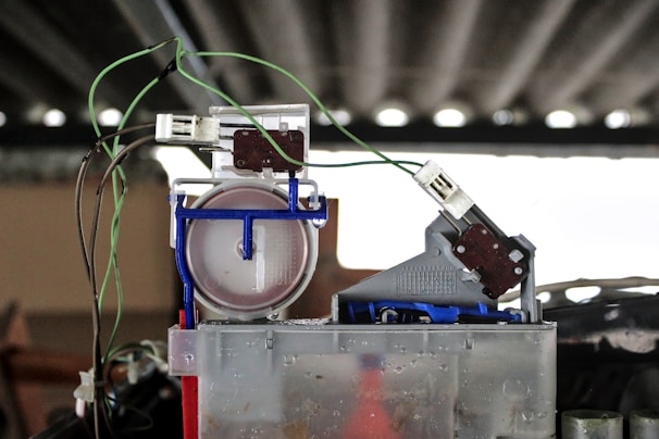 A detailed view of a wire harness installation inside an electronic device.