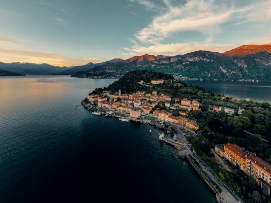 Aerial view of city near body of water during daytime — Lake Como, Italy