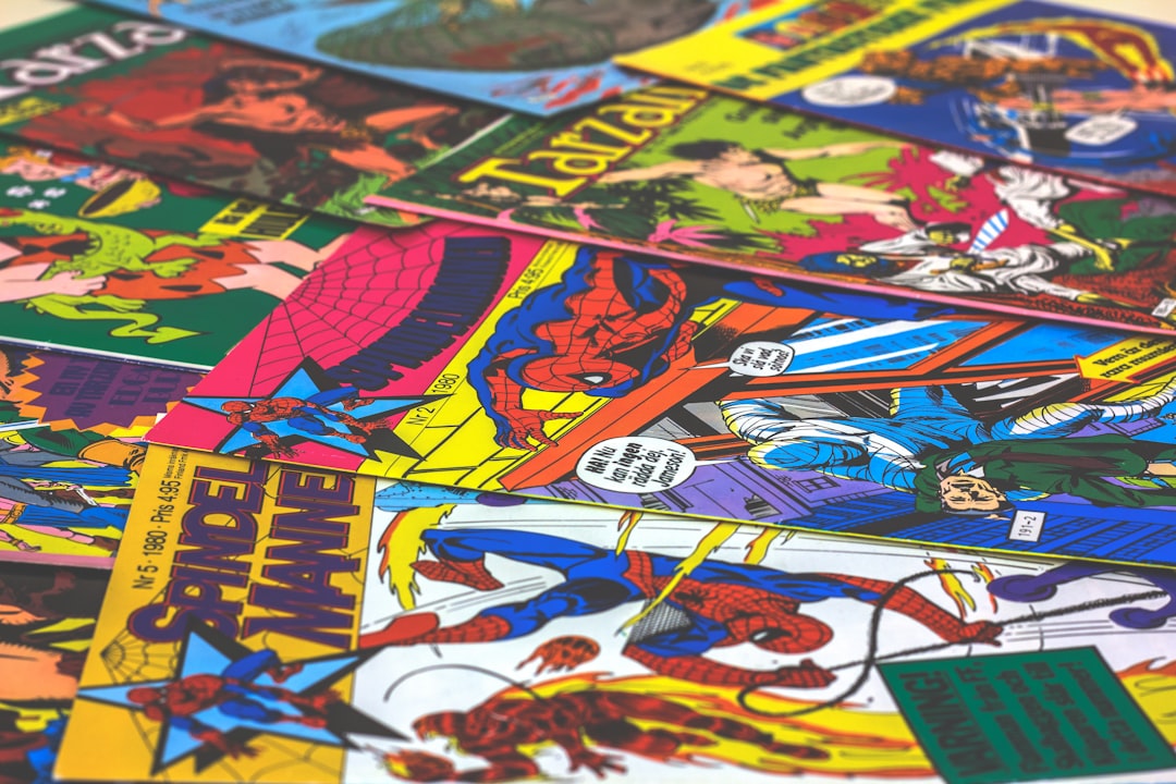 blue yellow and red abstract painting, Eighties comics collection