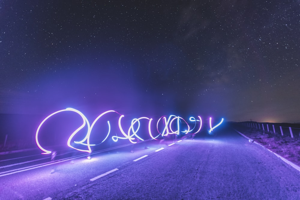 purple and white light streaks