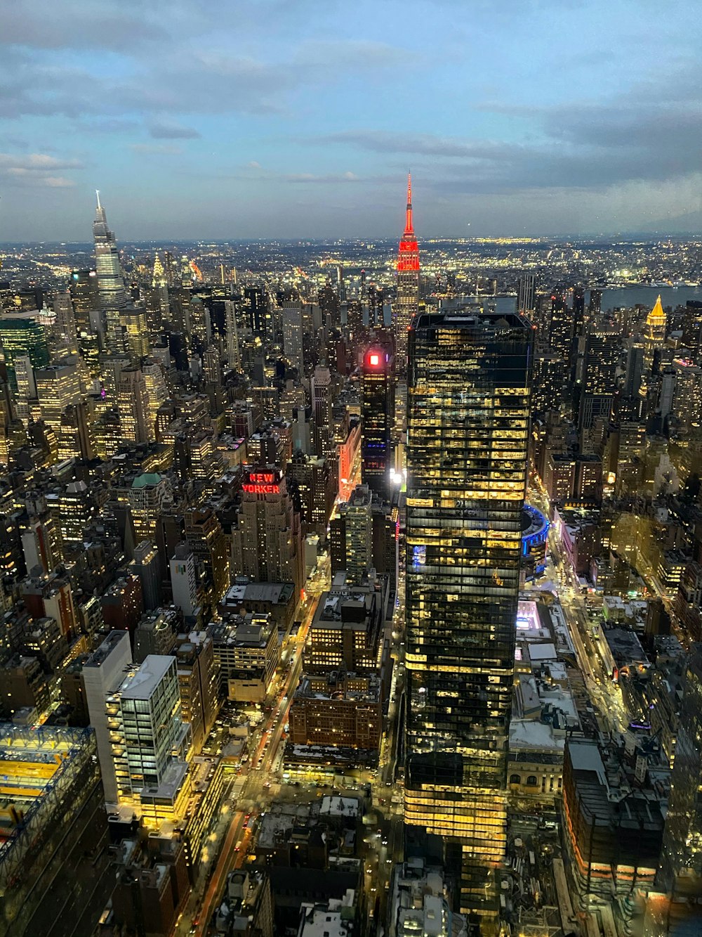 aerial view of city buildings during night time