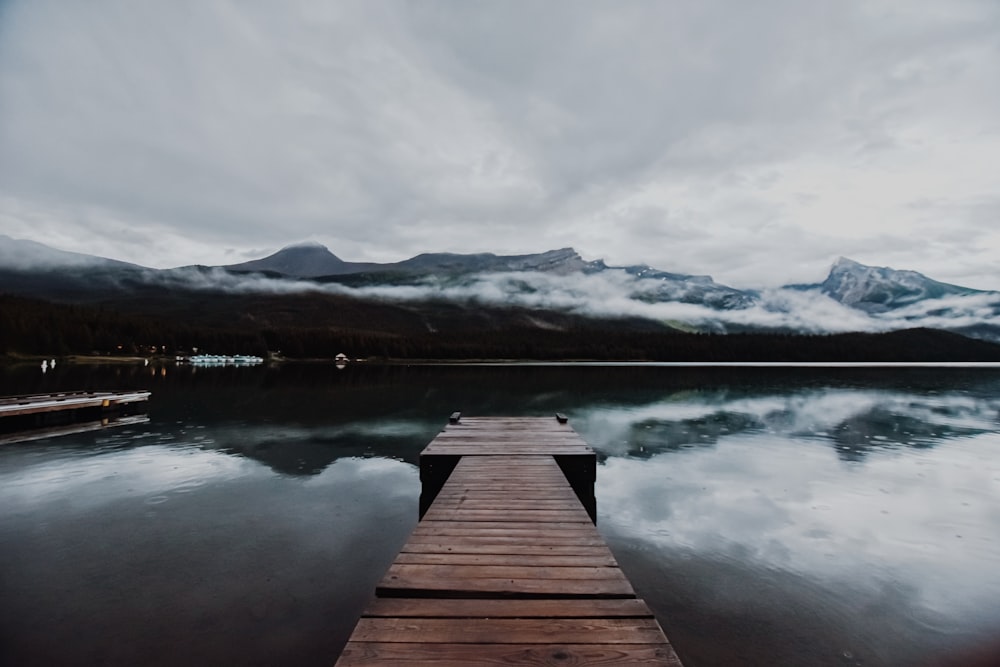 brown wooden dock on lake during daytime