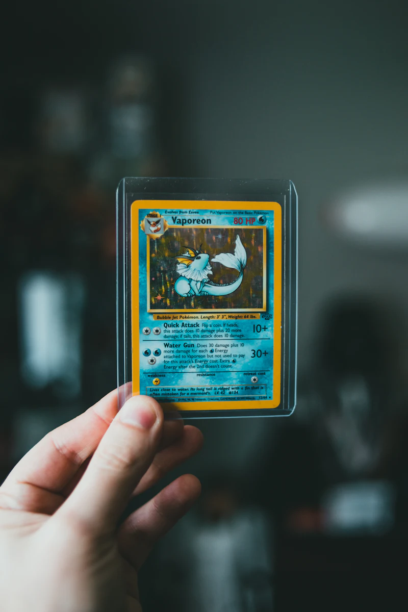 Trading card collection displayed in sleeves