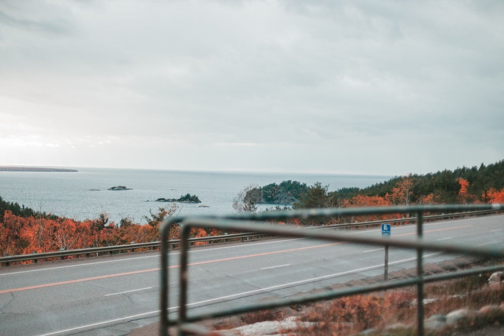 gray asphalt road near body of water during daytime