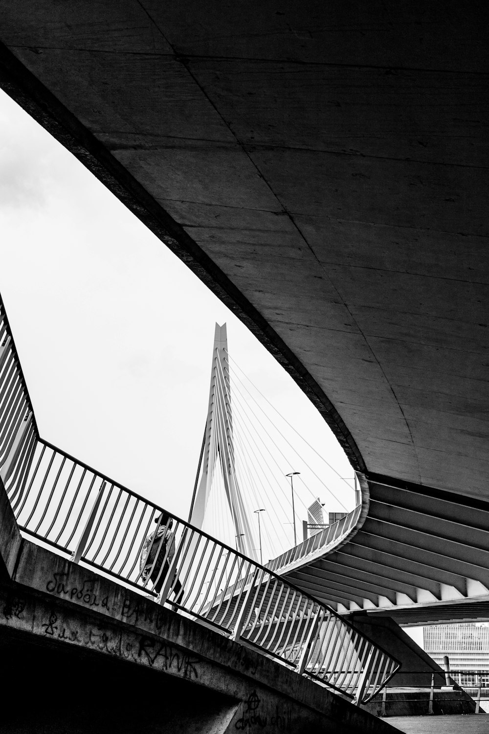 Foto en escala de grises de un edificio de hormigón