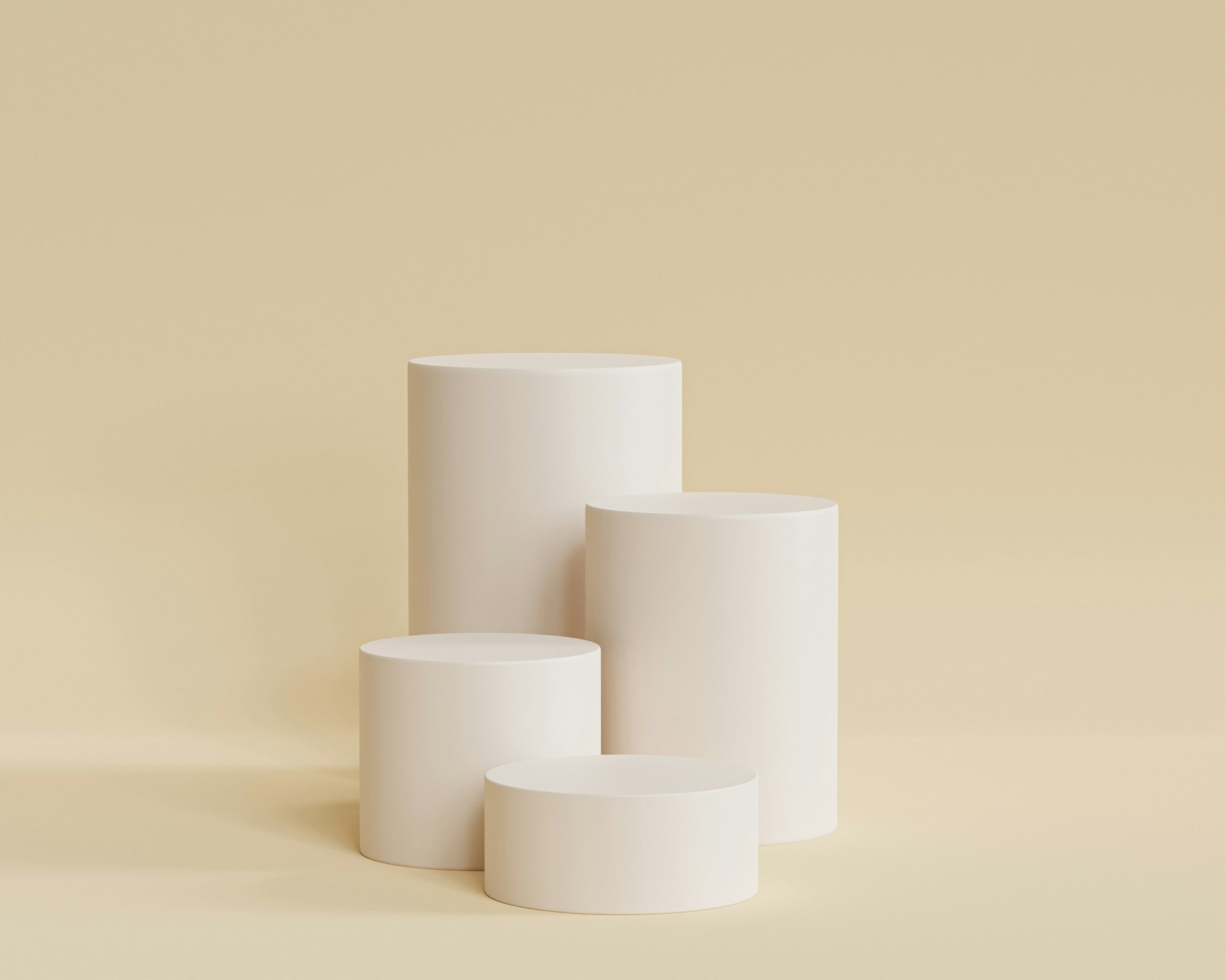 Cylinder shaped podiums or pedestals for products or advertising on beige background, minimal 3d illustration render