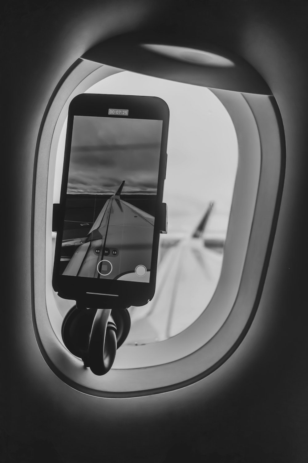 grayscale photo of a car window