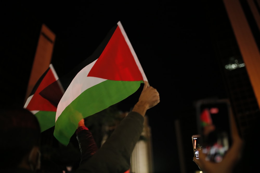 person holding green white and red flag