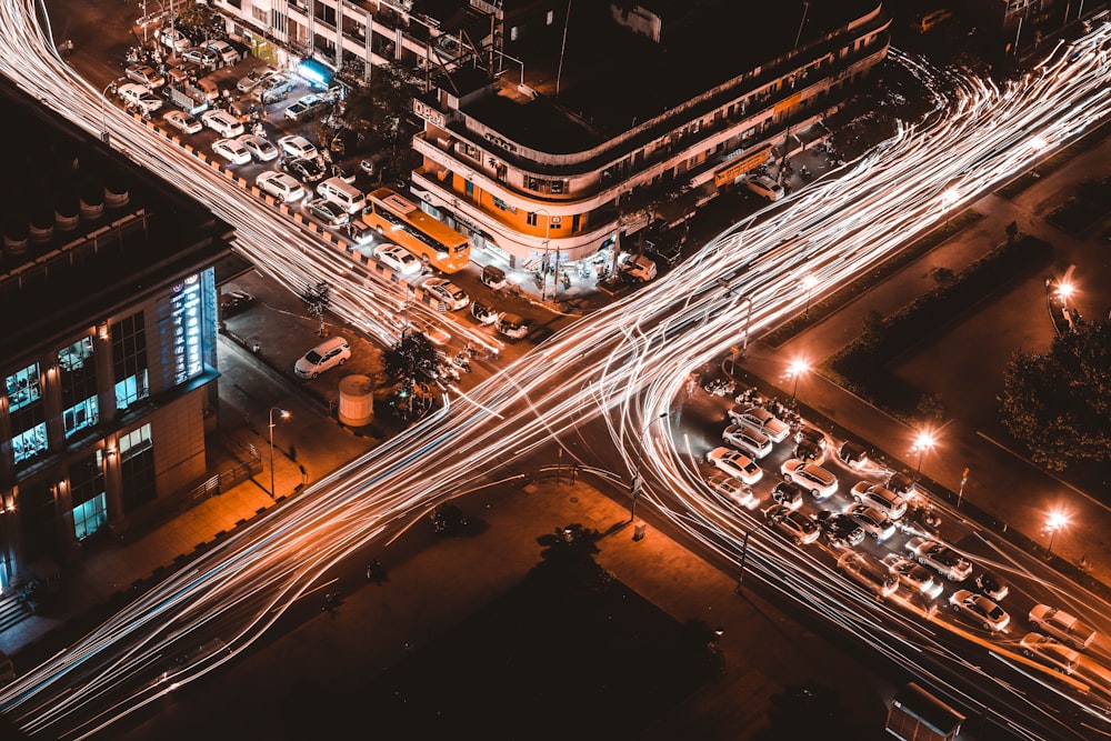 aerial view of city during night time