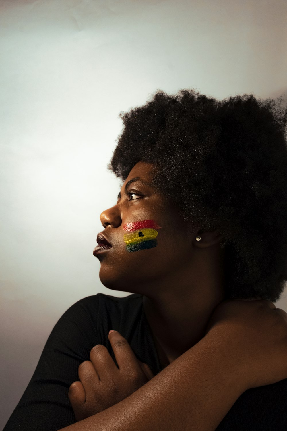 woman with yellow and blue paint on her face