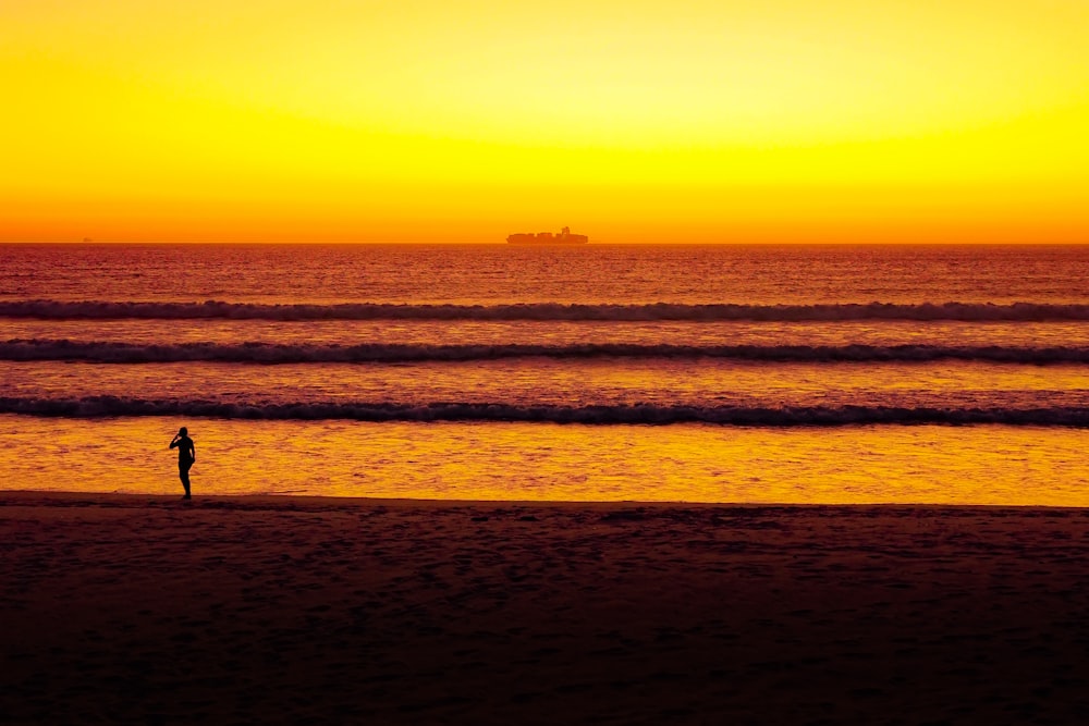 silhouette of people on beach during sunset