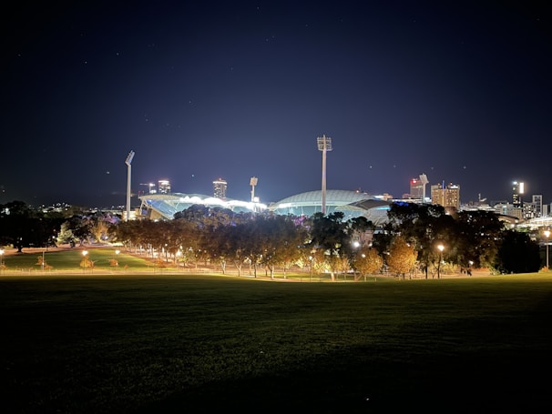 Final touches on the renovated stadium with bright lights and clean surroundings