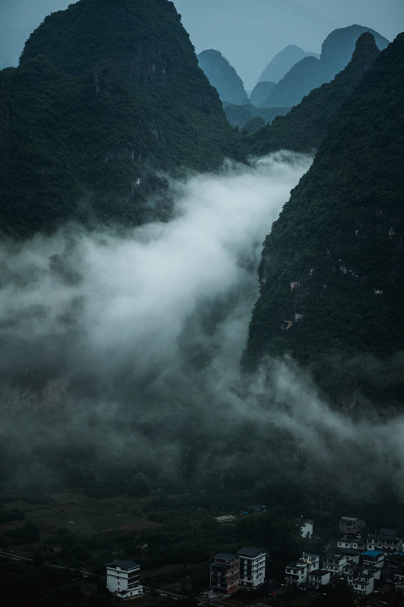 Misty karst mountains in China