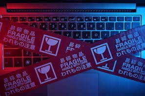 red and black laptop computer