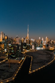 city skyline during night time