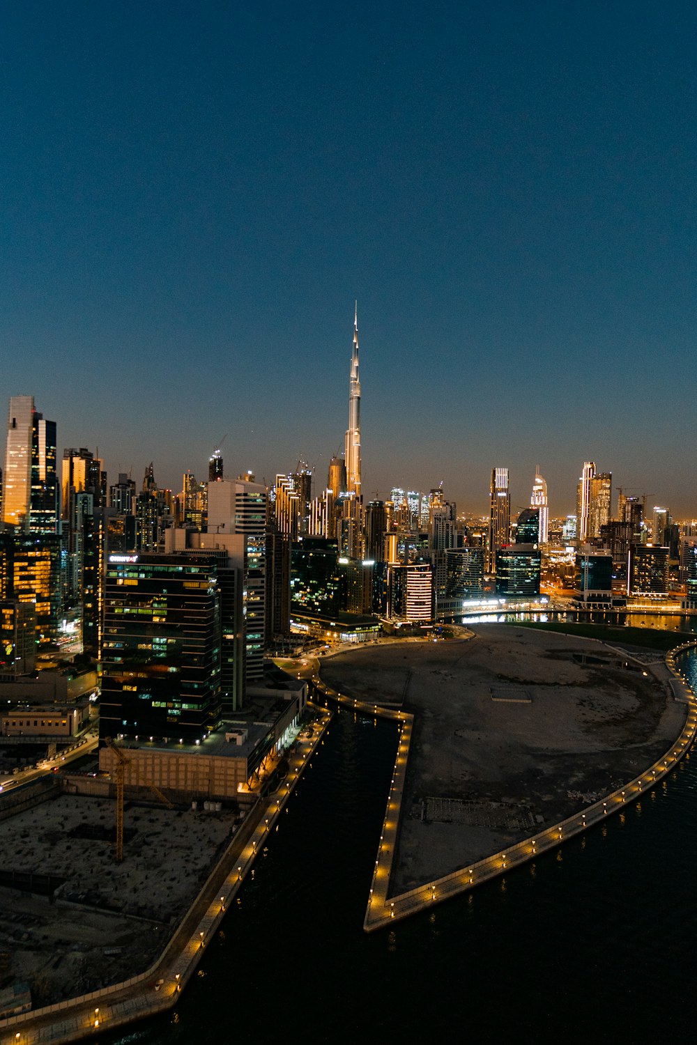 city skyline during night time