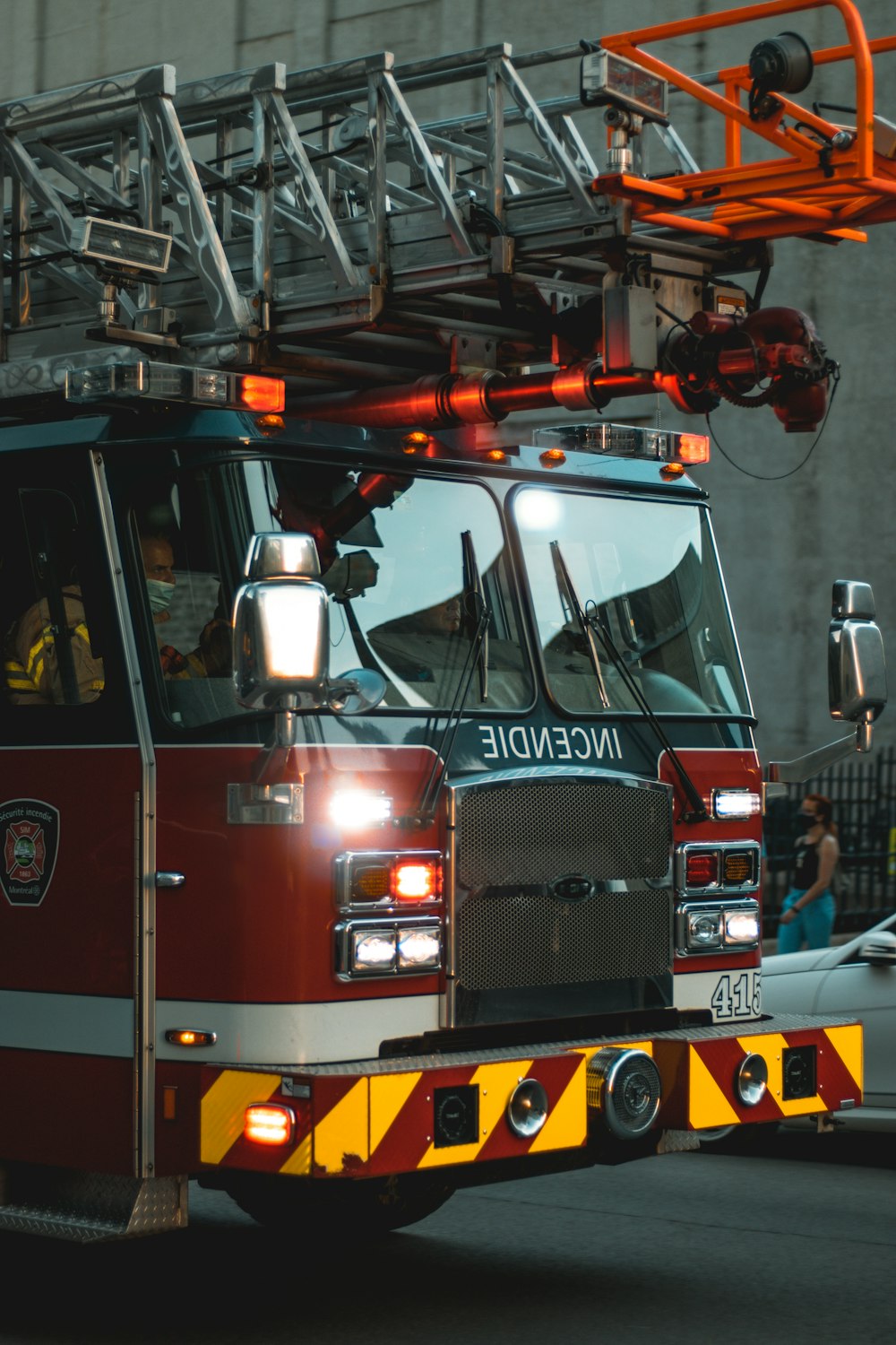 red and white fire truck